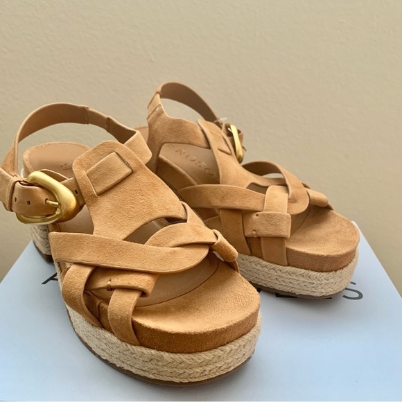 AEROSOLES Chatham Espadrille Block Heeled Platform Sandals in Tan Suede - Picture 4 of 12